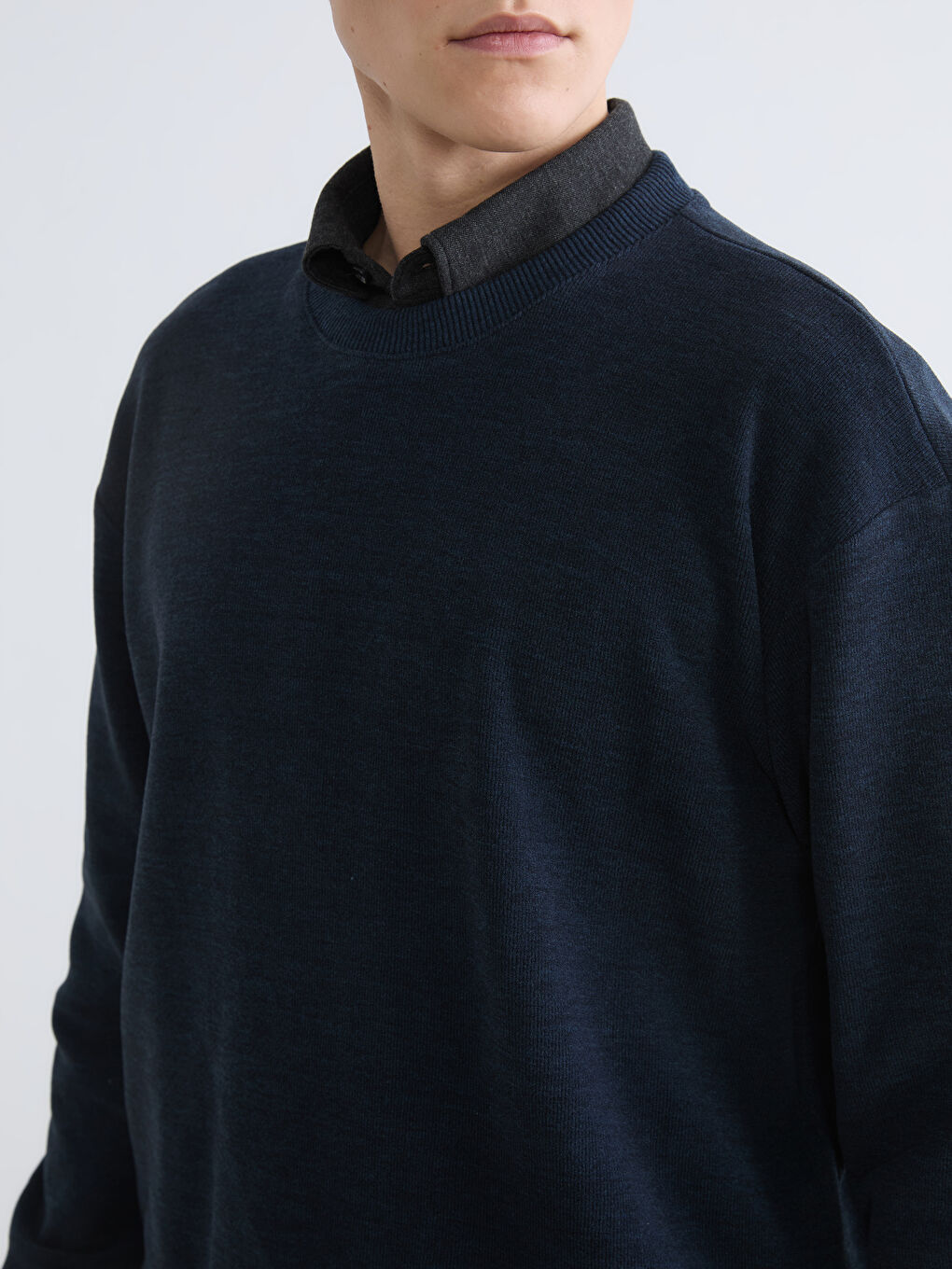 Lacivert Bisiklet Yaka Erkek Sweatshirt-2