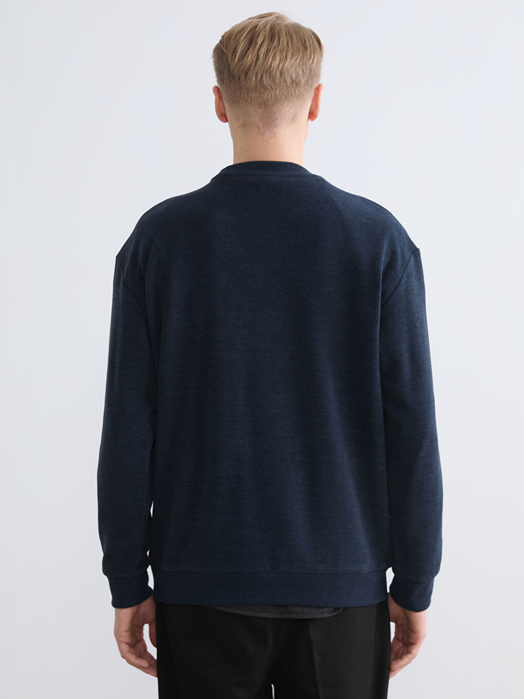 Lacivert Bisiklet Yaka Erkek Sweatshirt-3