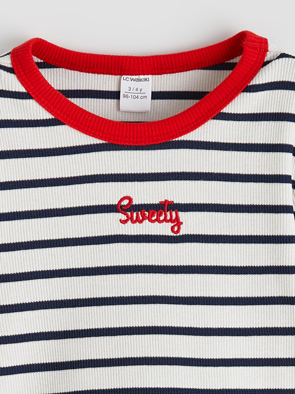 Lacivert Nakışlı Çizgili Kız Çocuk Tişört-1