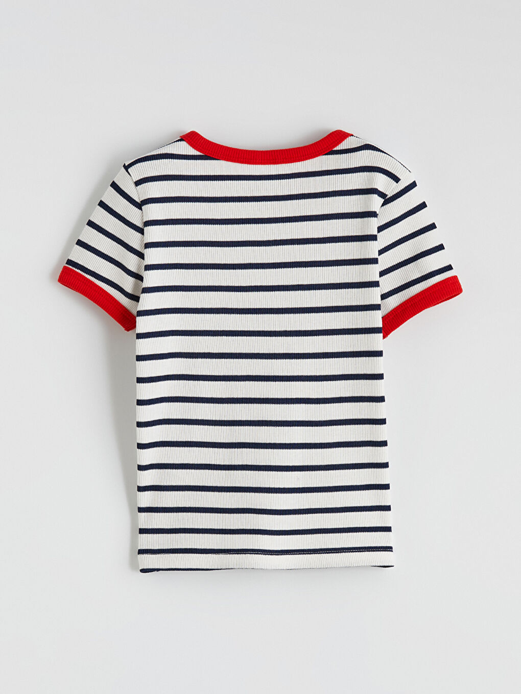 Lacivert Nakışlı Çizgili Kız Çocuk Tişört-2