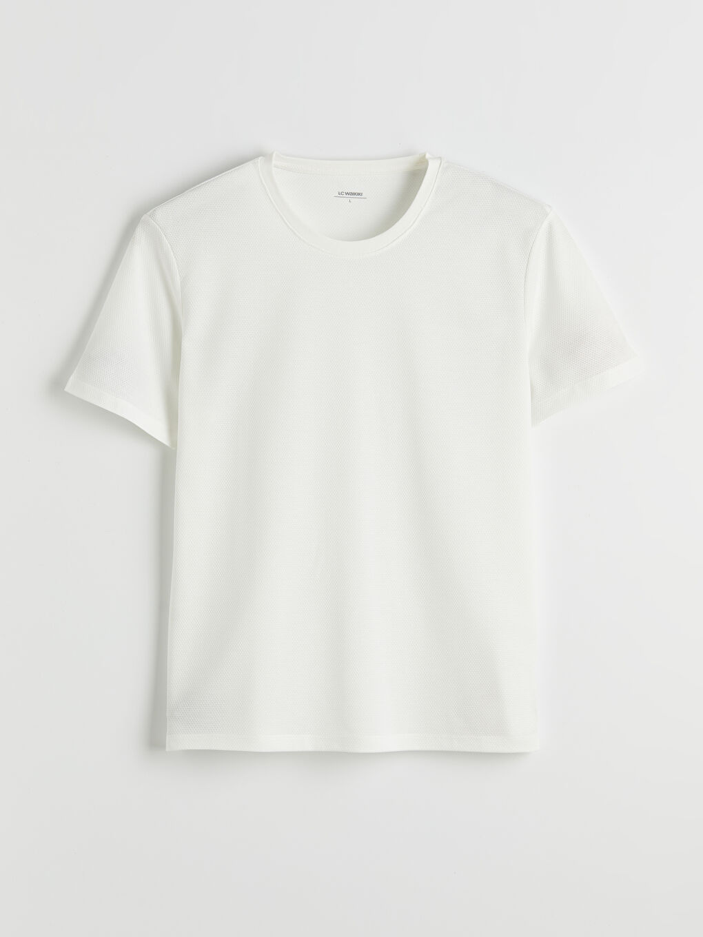 Beyaz Bisiklet Yaka Penye Erkek Tişört-4