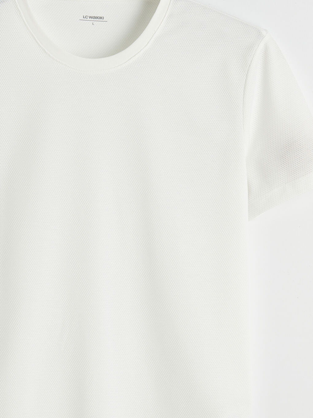 Beyaz Bisiklet Yaka Penye Erkek Tişört-5