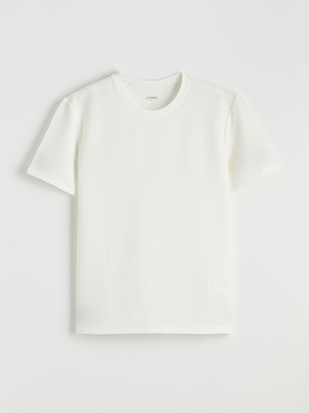 Beyaz Bisiklet Yaka  Dokulu Erkek Tişört-4