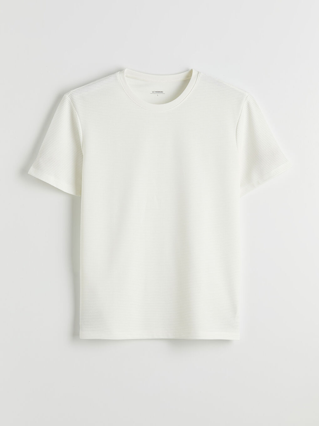 Beyaz Bisiklet Yaka Dokulu Erkek Tişört-4