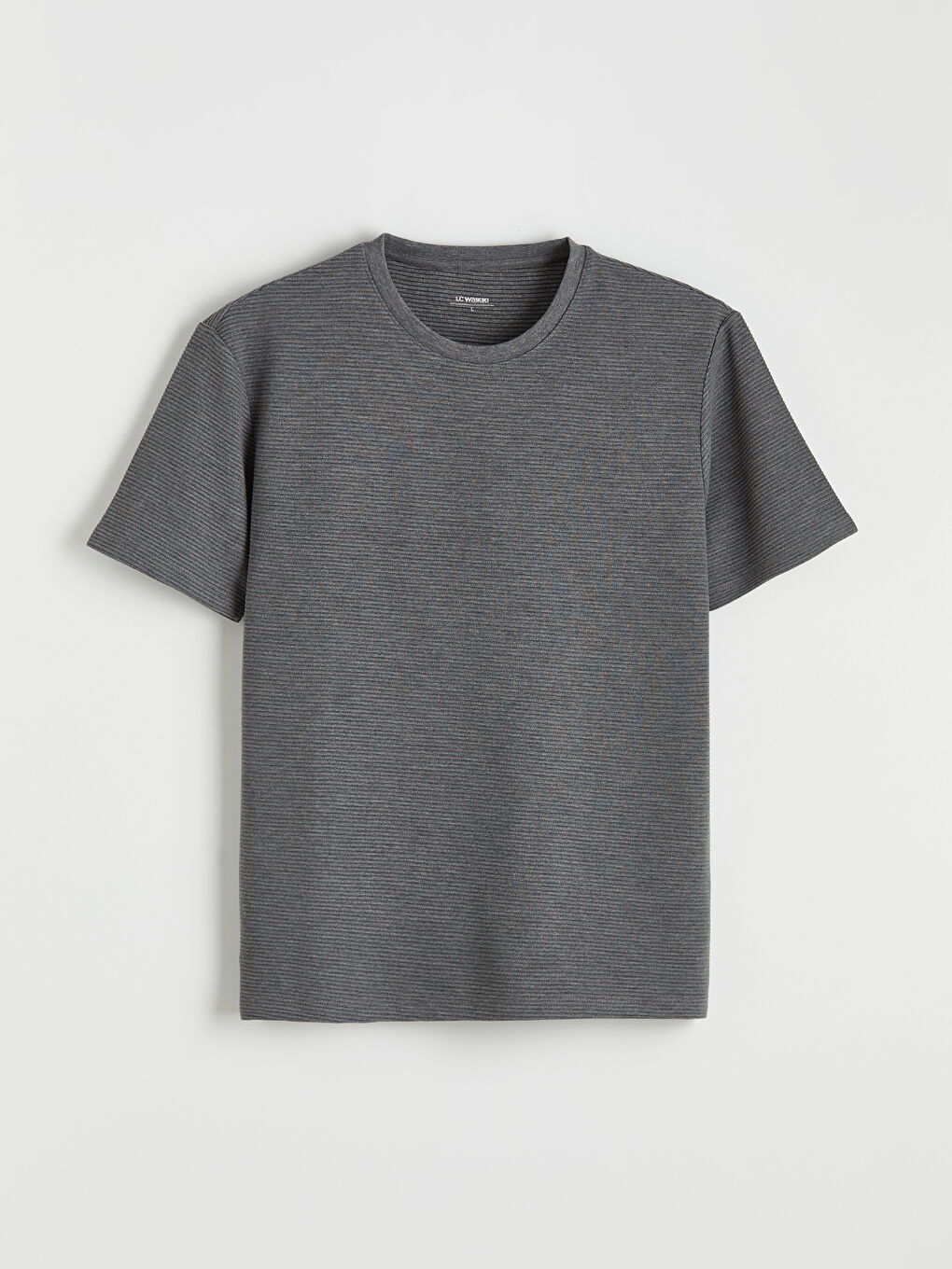 Gri Bisiklet Yaka Dokulu Erkek Tişört-4