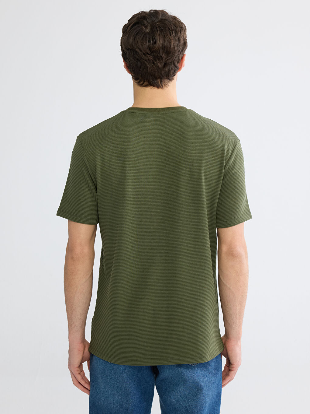 Yeşil Bisiklet Yaka Dokulu Erkek Tişört-3