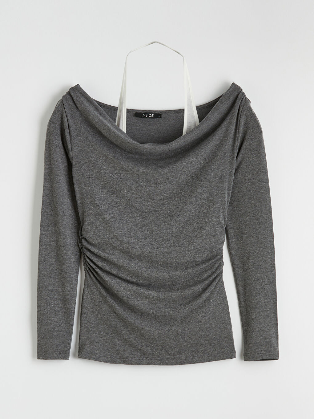 Antrasit Kayık Yaka Büzgülü Bluz