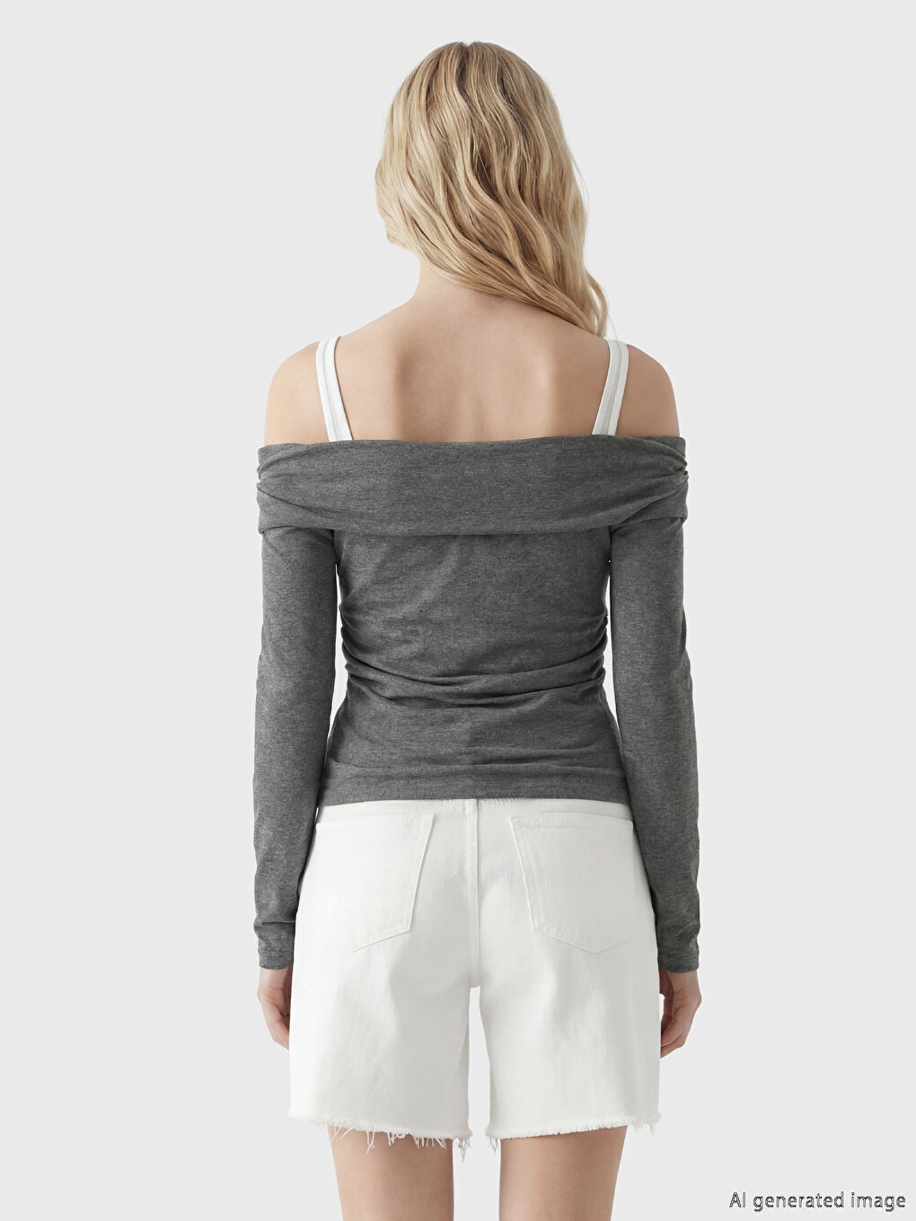 қайық тәрізді ойық жағалы бүрмеленген блузка-2