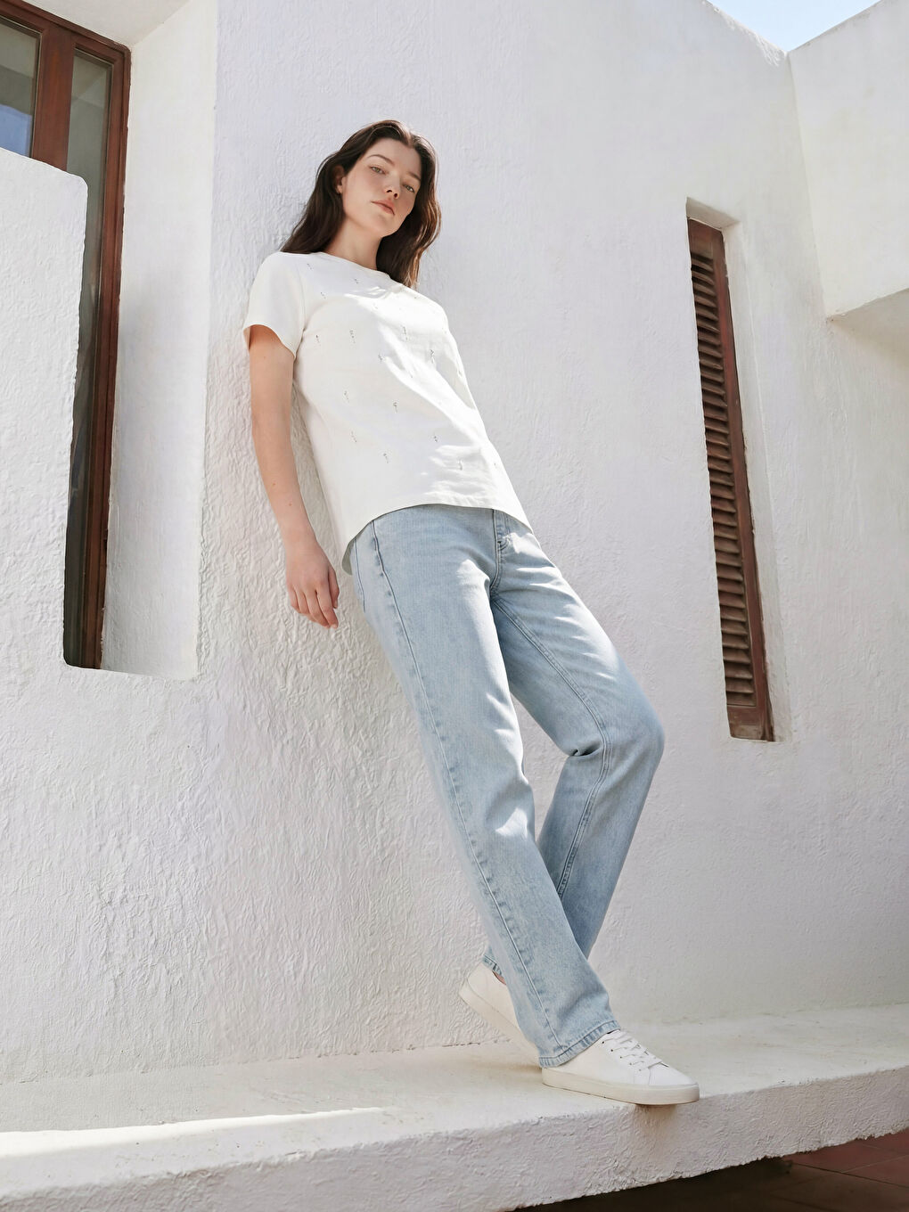 İndigo Karın Panelli Wideleg Kadın Jean Pantolon