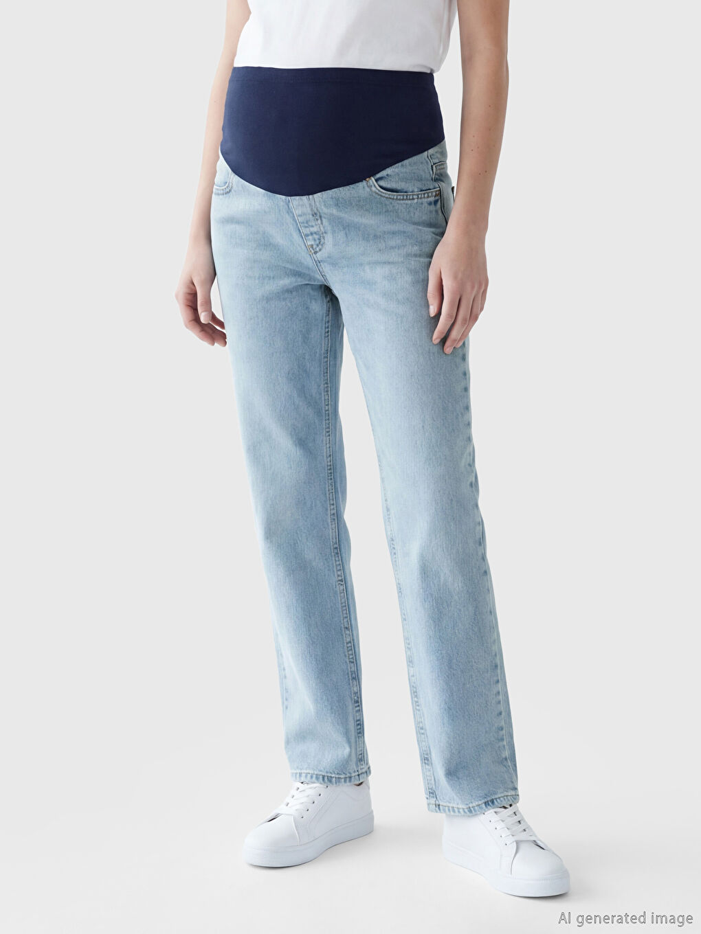 İndigo Karın Panelli Wideleg Kadın Jean Pantolon-2