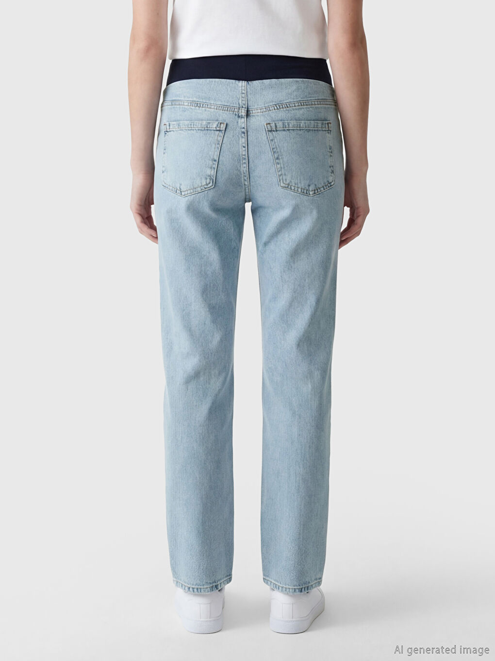 İndigo Karın Panelli Wideleg Kadın Jean Pantolon-3