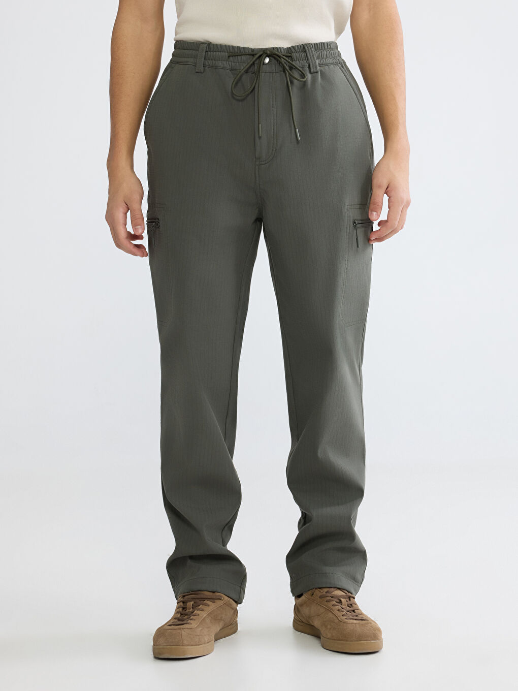 Haki Standart Kalıp Erkek Kargo Pantolon-1