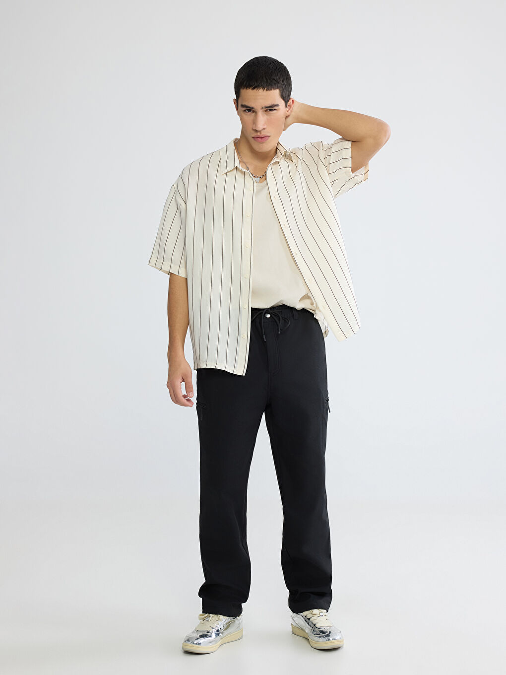 Siyah Standart Kalıp Erkek Kargo Pantolon