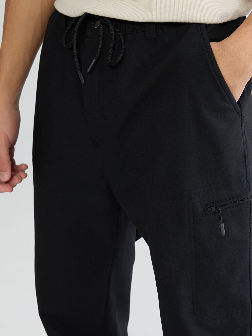 Siyah Standart Kalıp Erkek Kargo Pantolon-2