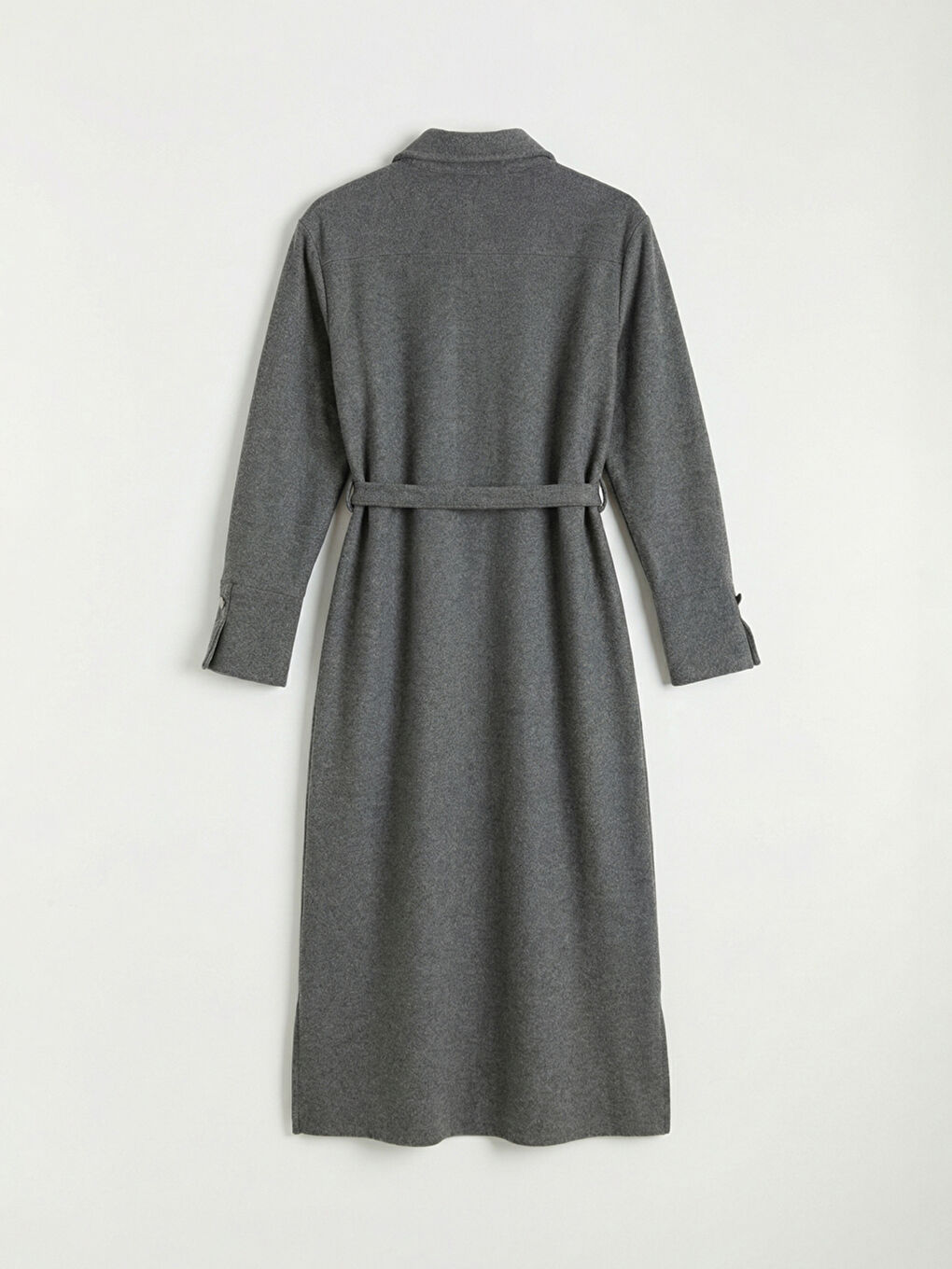 Gri Polo Yaka Kuşaklı Elbise-1