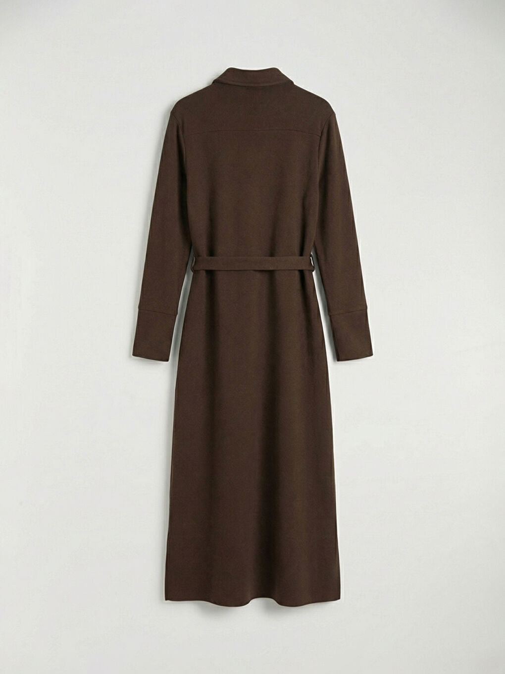 Kahverengi Polo Yaka Kuşaklı Elbise-1