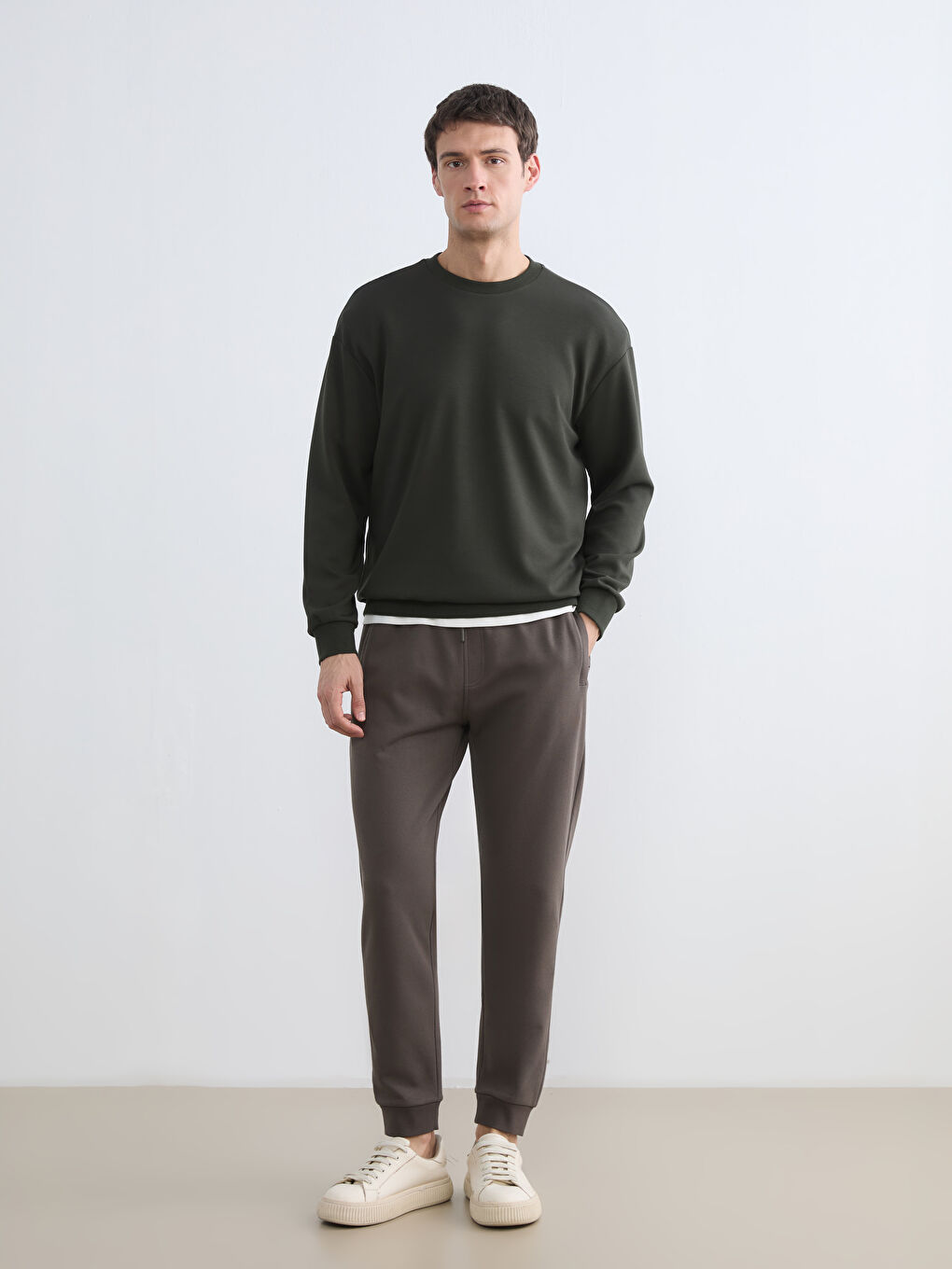 Yeşil Bisiklet Yaka Erkek Sweatshirt-1