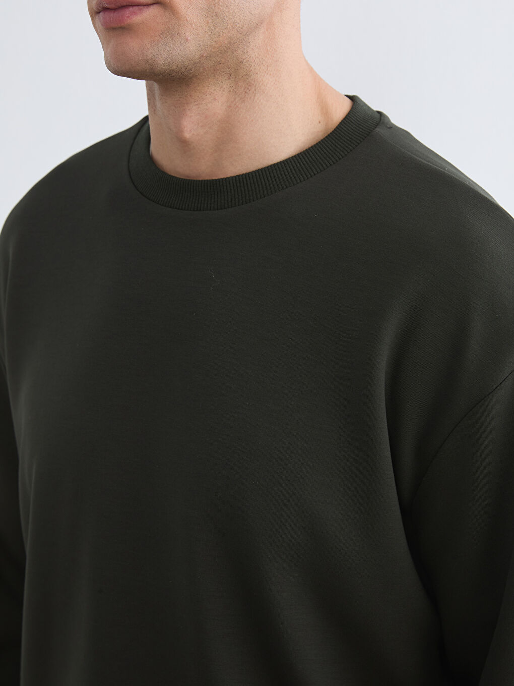 Yeşil Bisiklet Yaka Erkek Sweatshirt-2