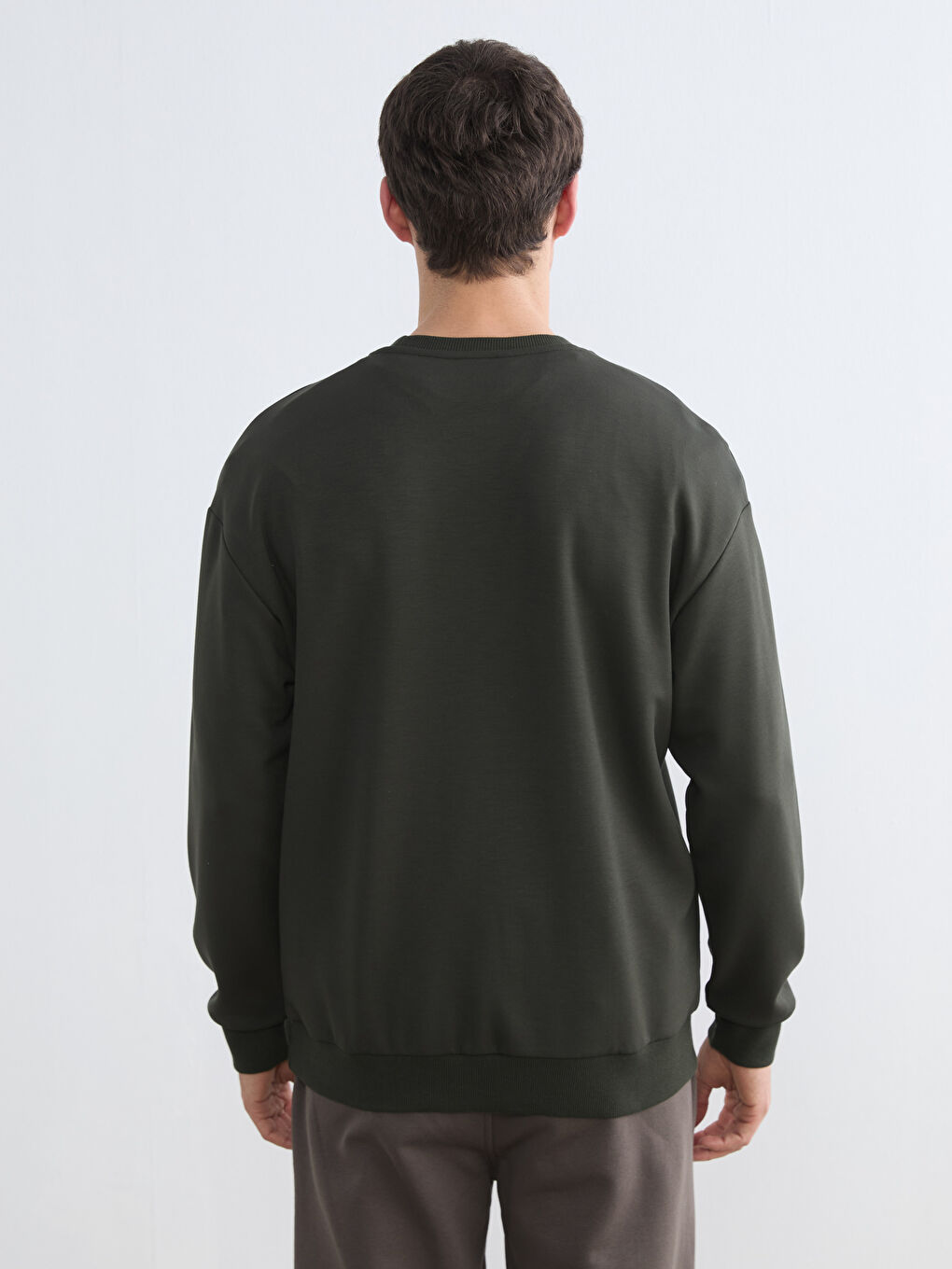 Yeşil Bisiklet Yaka Erkek Sweatshirt-3