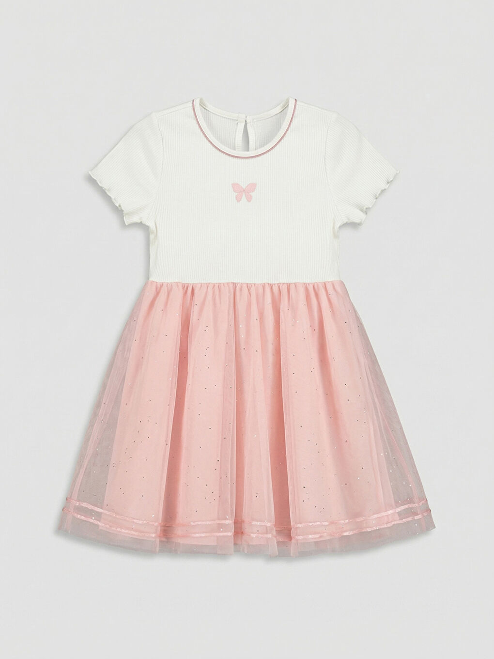 Ekru Bisiklet Yaka Kız Çocuk Tütü Elbise