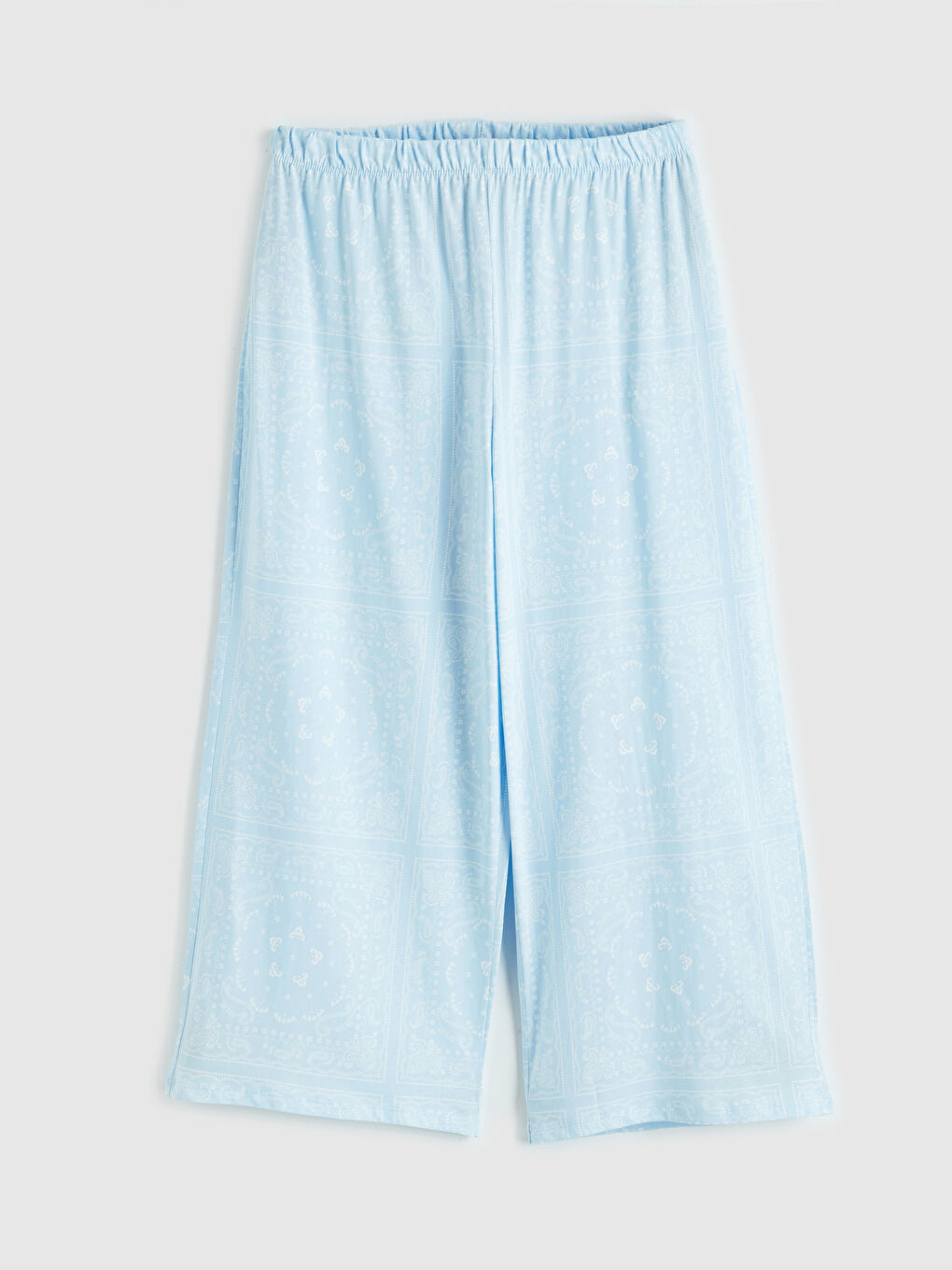 Mavi Bisiklet Yaka Desenli Kadın Kaprili Pijama Takımı-2