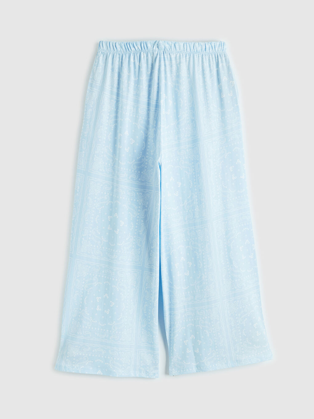 Mavi Bisiklet Yaka Desenli Kadın Kaprili Pijama Takımı-4