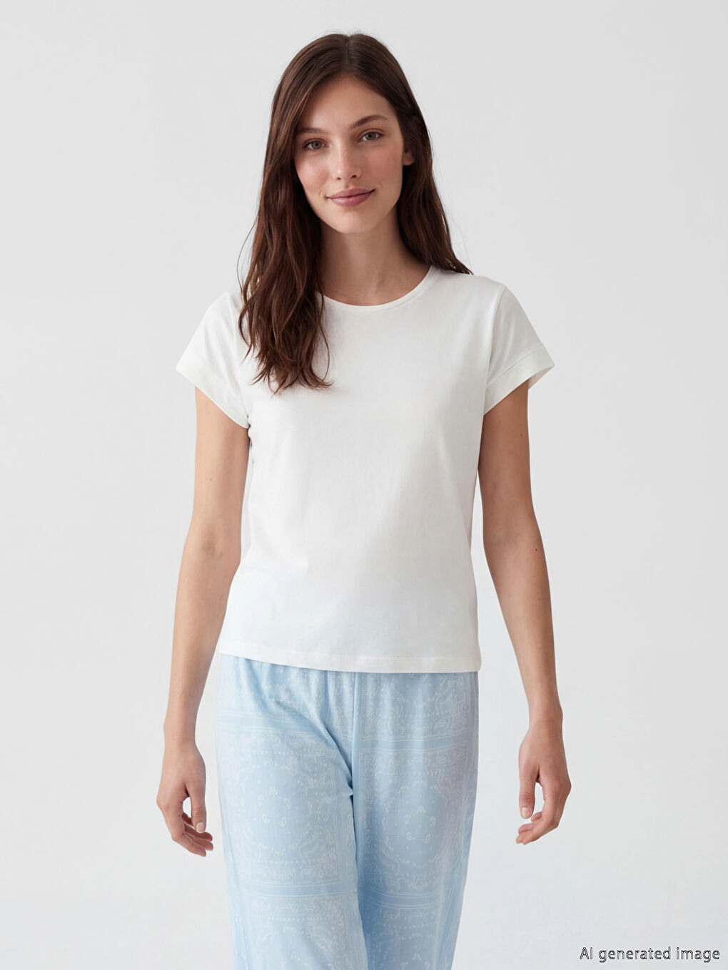 Σετ πιτζάμες κάπρι με σχέδια και στρογγυλή λαιμόκοψη για γυναίκες-2