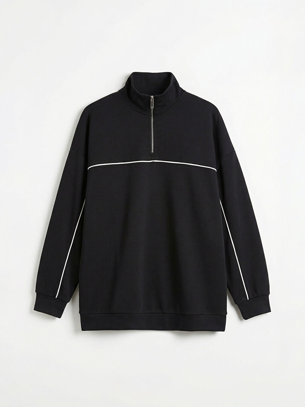 Siyah Dik Yaka Soft Touch Kadın Sweatshirt Tunik