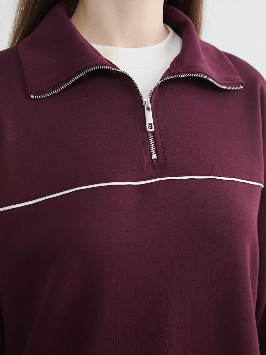 Mürdüm Dik Yaka Oversize Kadın Sweatshirt	-2