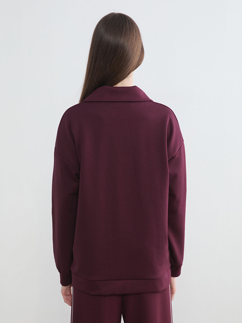 Mürdüm Dik Yaka Oversize Kadın Sweatshirt	-3