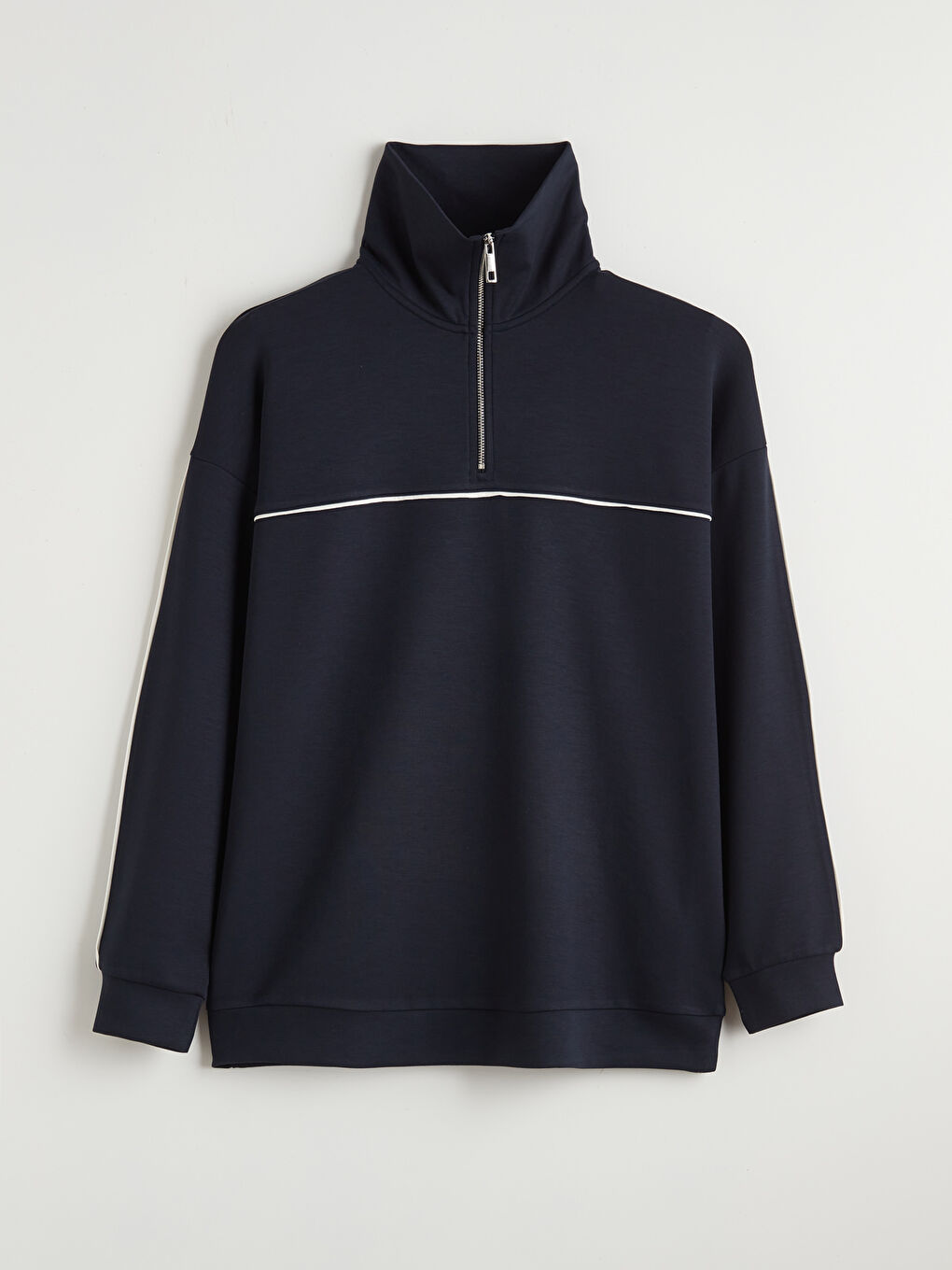 Lacivert Dik Yaka Oversize Kadın Sweatshirt	