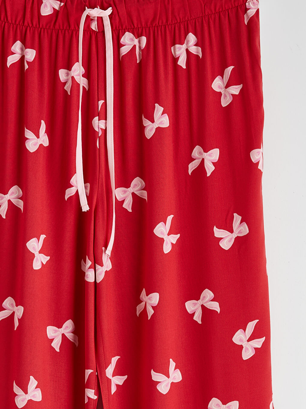 Kırmızı Gömlek Yaka Fiyonk Baskılı Kadın Pijama Takım-8