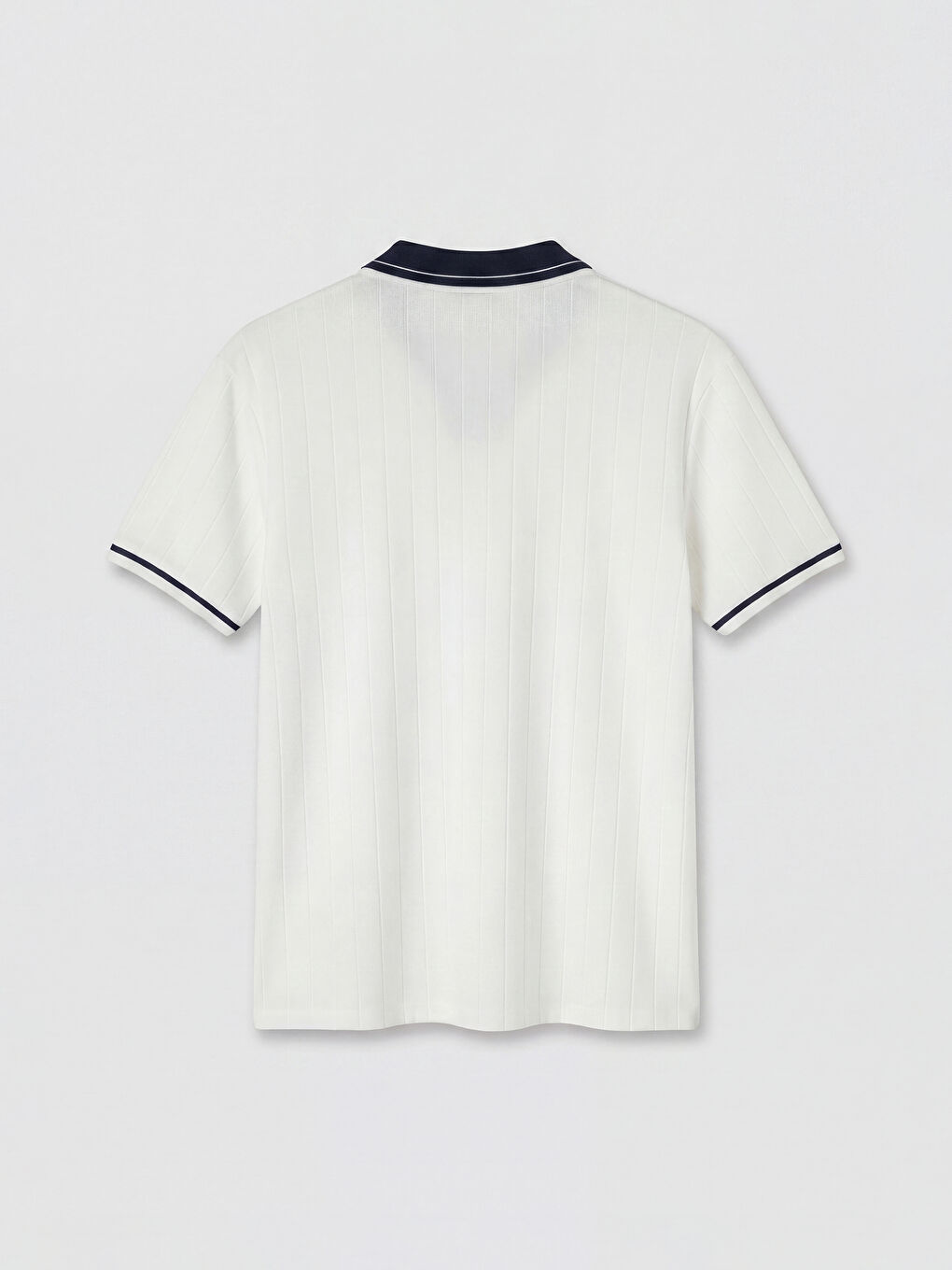 Beyaz Polo Yaka Erkek Dokulu Tişört-1