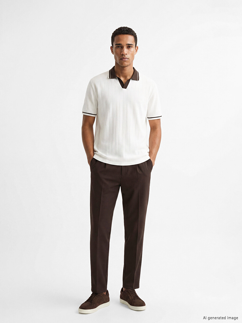 Polo Collar Men's Textured T-Shirt-1