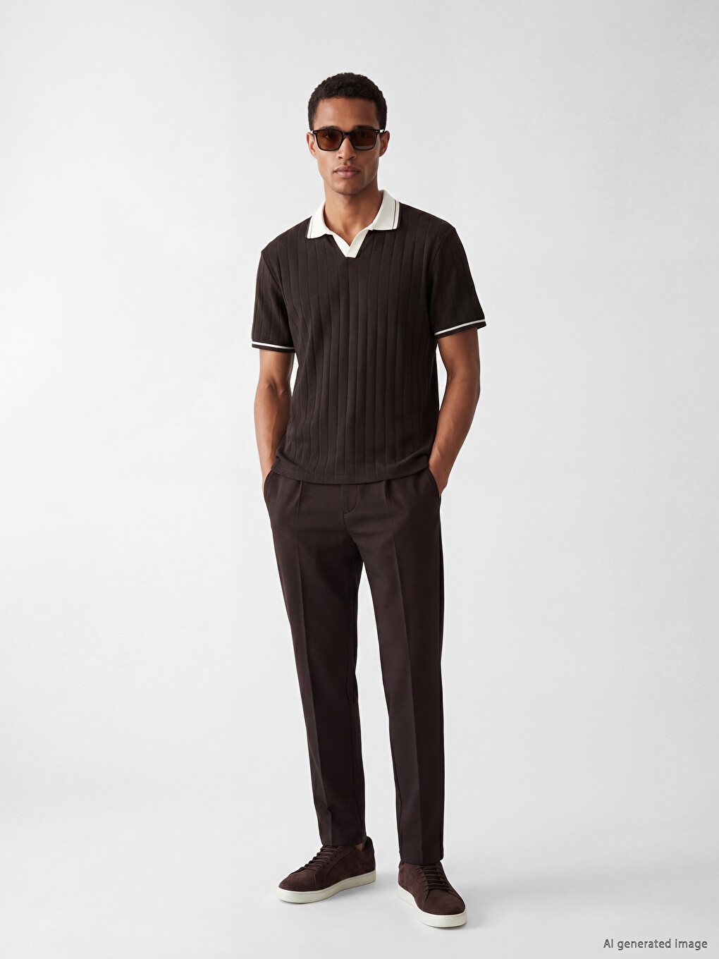 Polo Collar Men's Textured T-Shirt-1