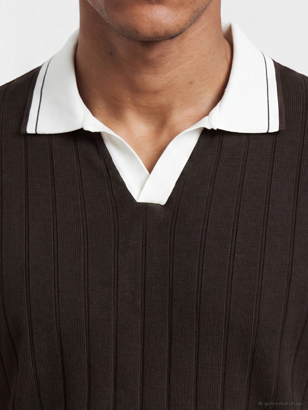 Polo Collar Men's Textured T-Shirt-2