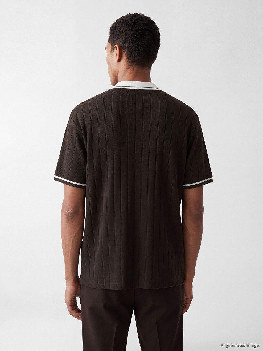 Polo Collar Men's Textured T-Shirt-3