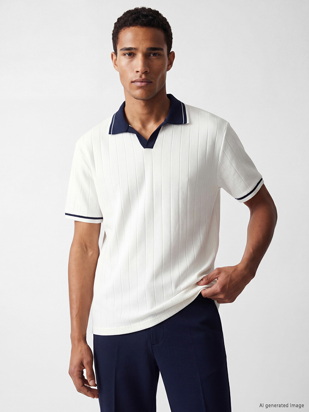 Polo Collar Men's Textured T-Shirt