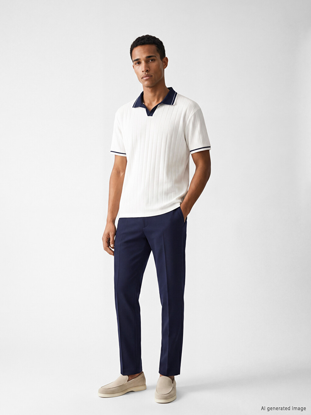 Polo Collar Men's Textured T-Shirt-1
