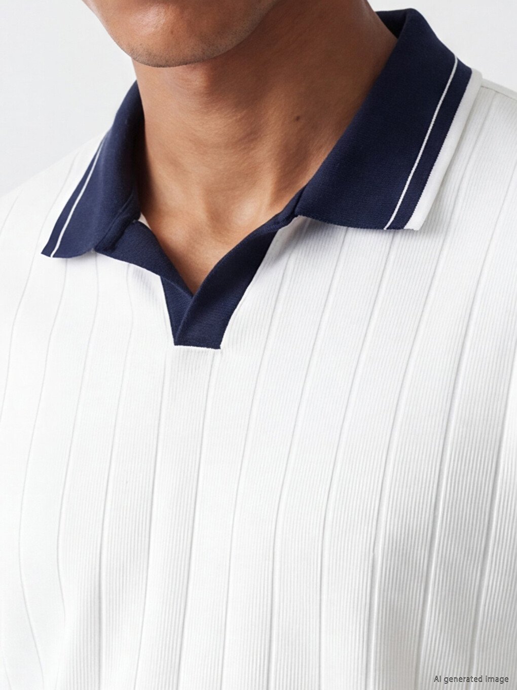 Polo Collar Men's Textured T-Shirt-2