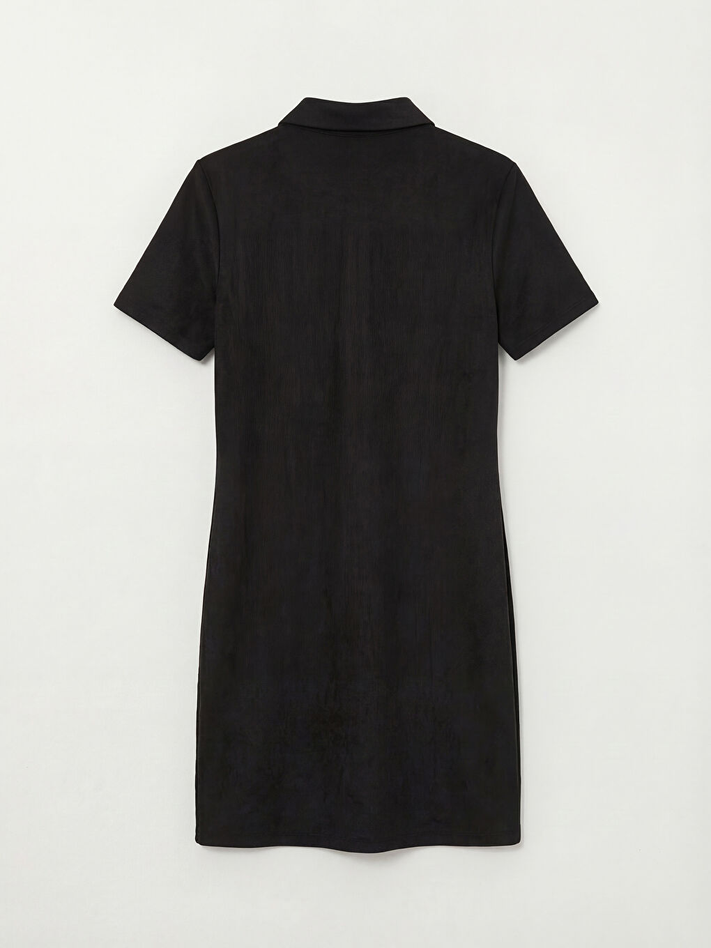 Siyah Polo Yaka Süet Görünümlü Mini Elbise-1