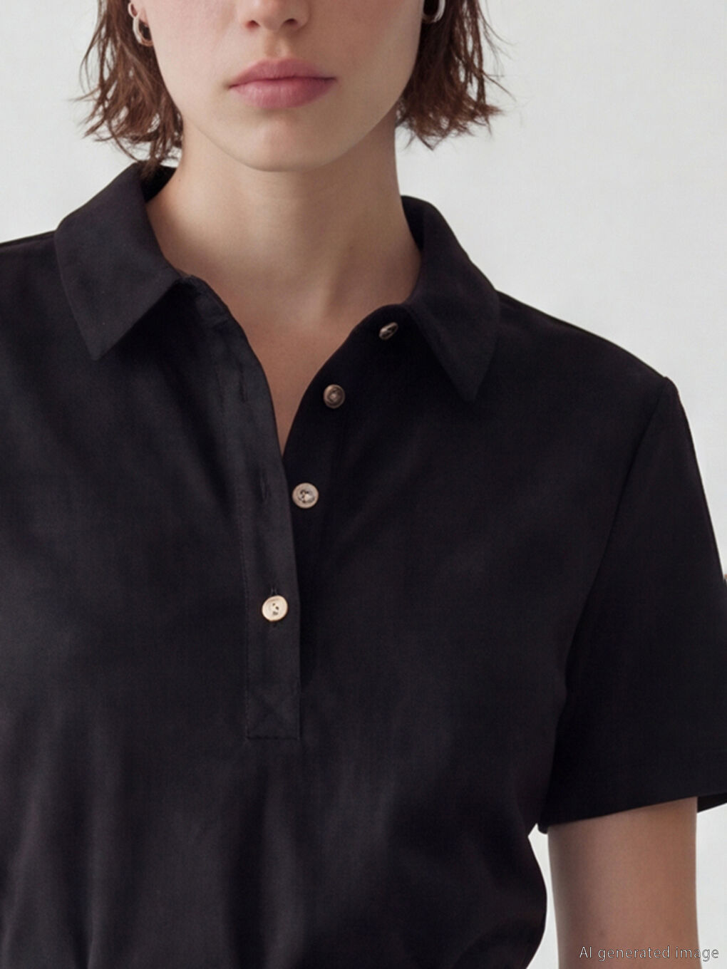 Siyah Polo Yaka Süet Görünümlü Mini Elbise-1