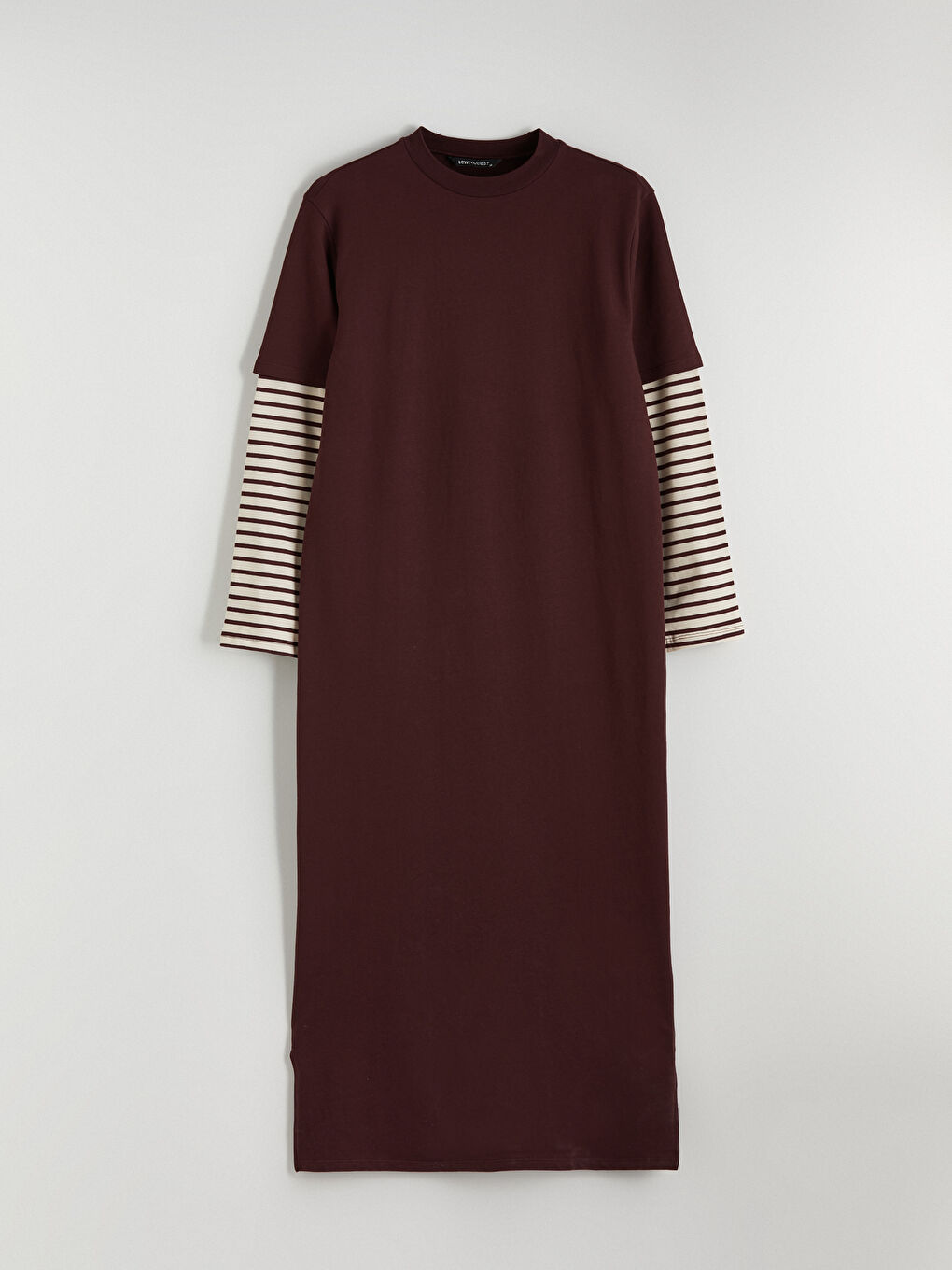 Bordo Bisiklet Yaka Çizgili Sweat Elbise	-4