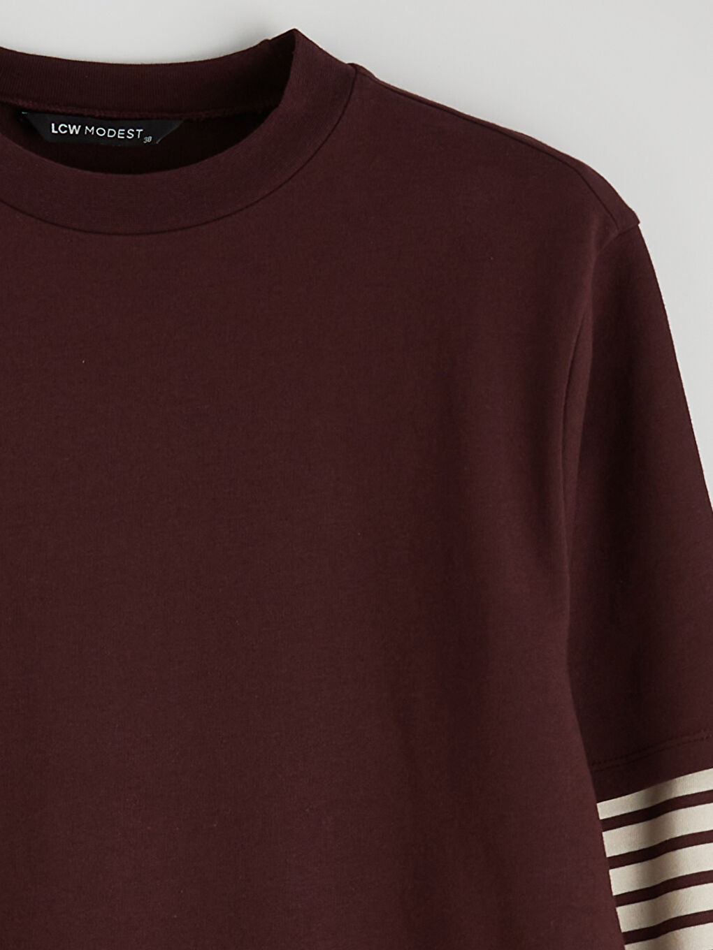 Bordo Bisiklet Yaka Çizgili Sweat Elbise	-5