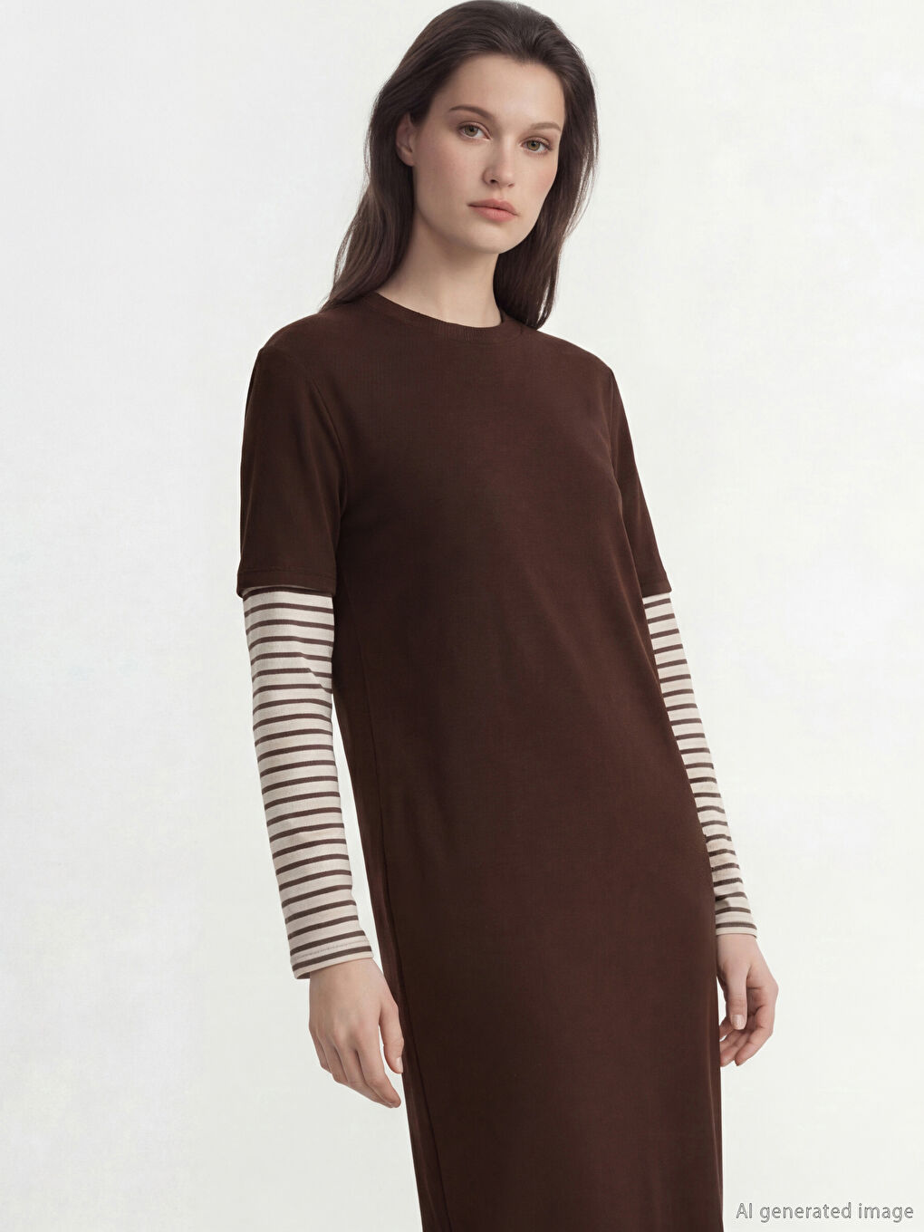 فستان سويتشيرت مخطط برقبة دائرية-1