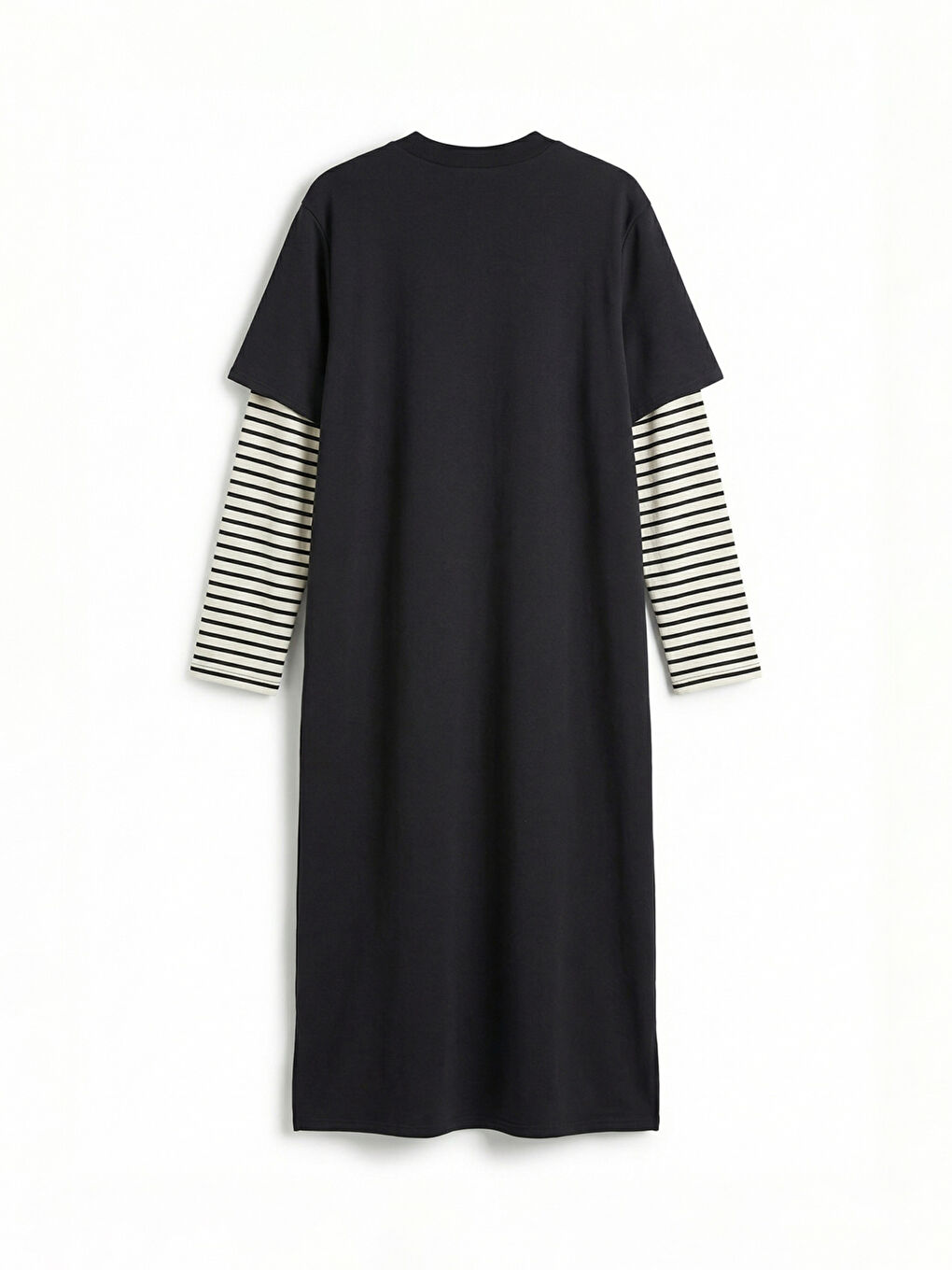 Siyah Bisiklet Yaka Çizgili Sweat Elbise	-5