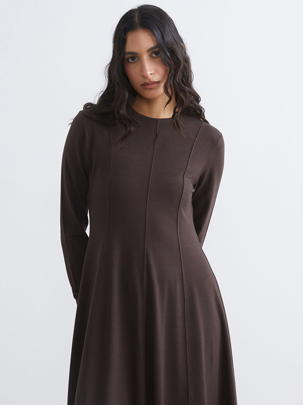 Kahverengi Bisiklet Yaka Kloş Elbise-1