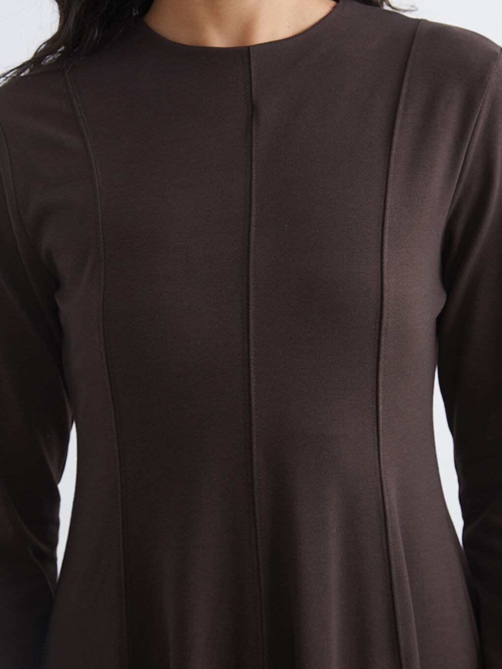 Kahverengi Bisiklet Yaka Kloş Elbise-2