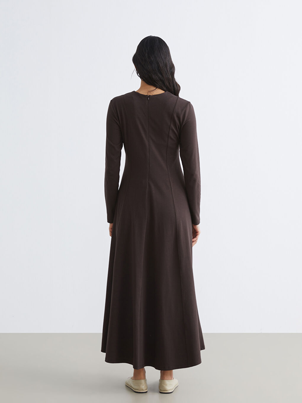 Kahverengi Bisiklet Yaka Kloş Elbise-3