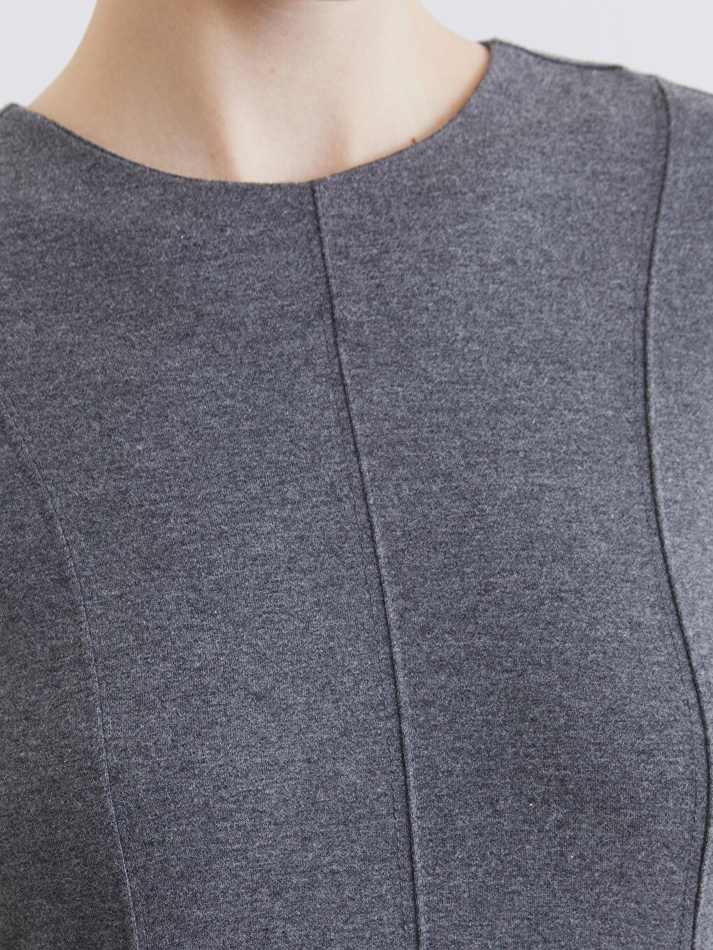 Gri Bisiklet Yaka Kloş Elbise-2